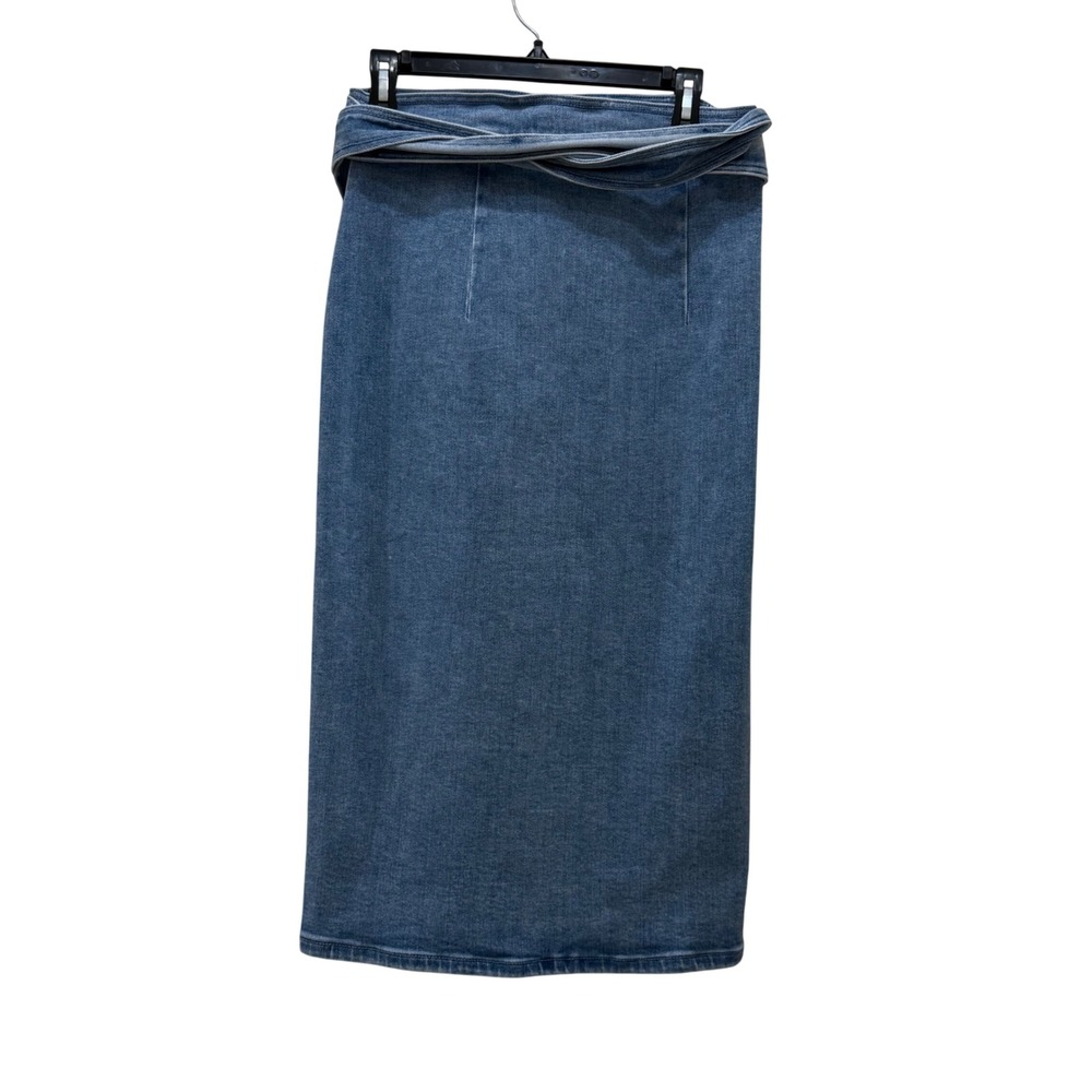 VICI Los Angeles Womens Denim Midi Wrap Skirt Jean Sz Medium Bow Tie Closure NWT - Picture 5 of 6